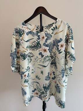 Emery  Rose Tropical Floral Print Half Sleeve Blouse Top 5XL